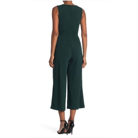 Calvin Klein Emerald Green Sleeveless Wide Leg Belted Jumpsuit Cropped Size 10 - Picture 2 of 14